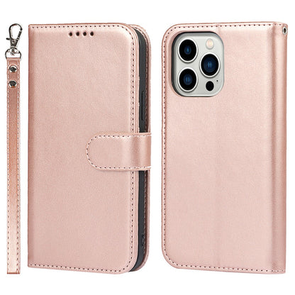 For iPhone 14 Pro Max Leather Phone Cover R61 Texture Felled Seam Phone Case with Wallet Stand