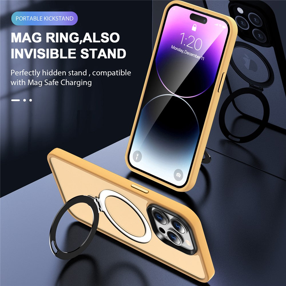For iPhone 14 Pro Max Magnetic Ring Kickstand Phone Cover PC+TPU Phone Cover Compatible with MagSafe
