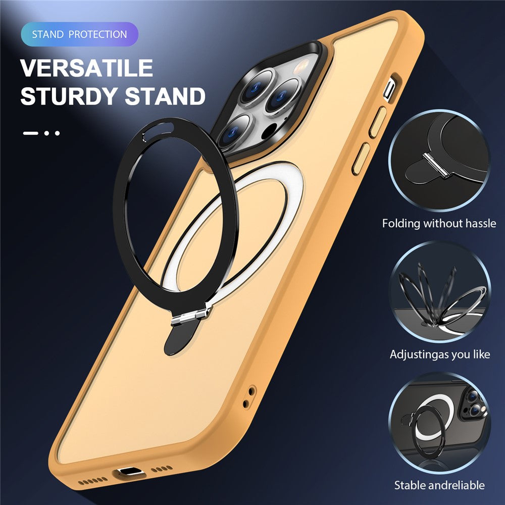 For iPhone 14 Pro Max Magnetic Ring Kickstand Phone Cover PC+TPU Phone Cover Compatible with MagSafe