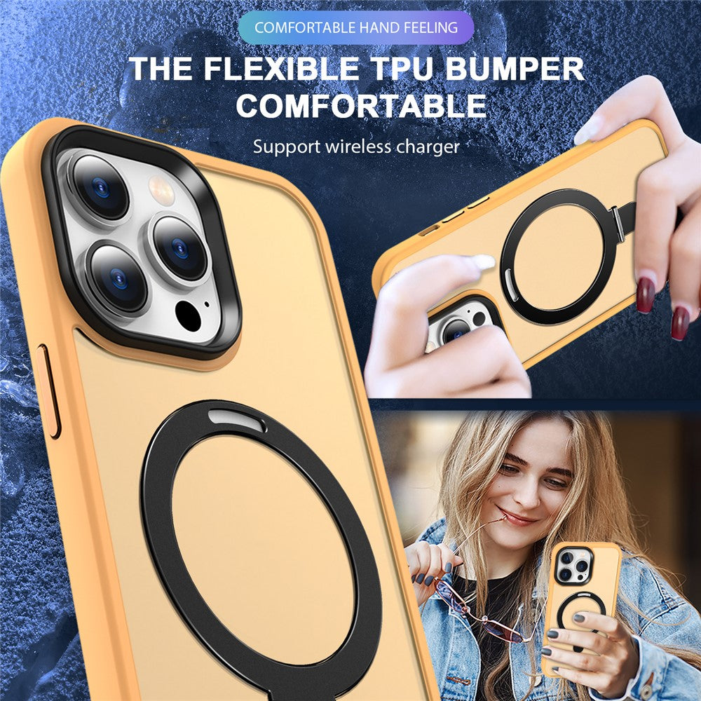 For iPhone 14 Pro Max Magnetic Ring Kickstand Phone Cover PC+TPU Phone Cover Compatible with MagSafe