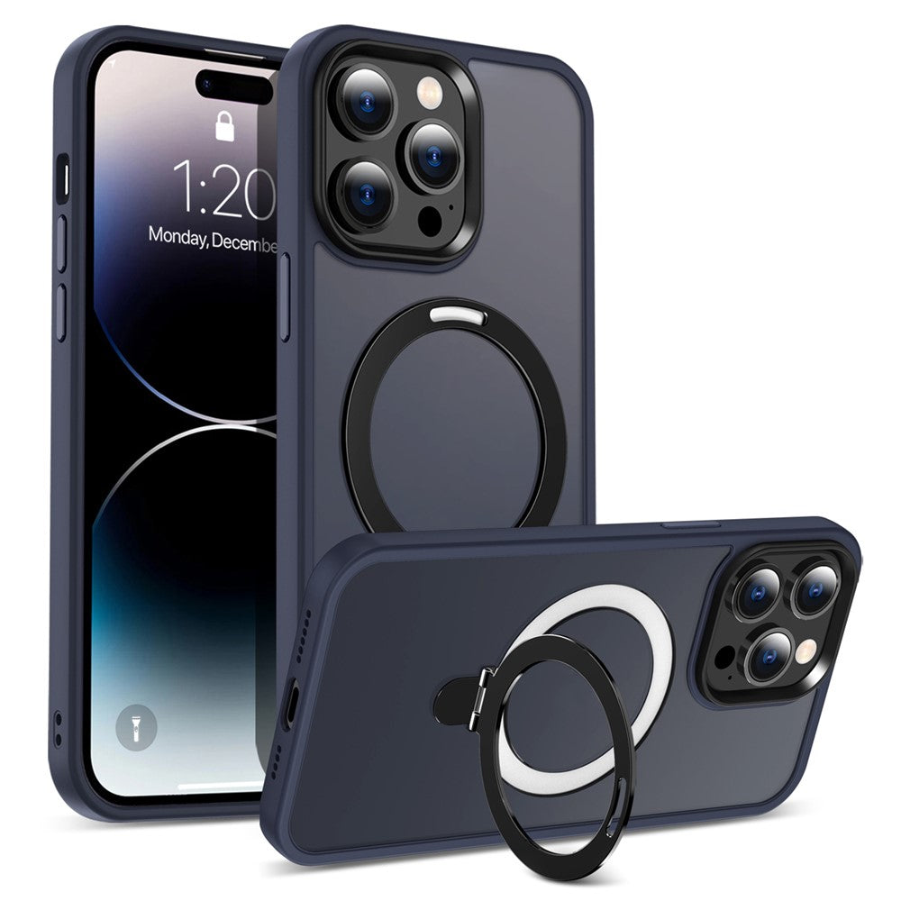 For iPhone 14 Pro Max Magnetic Ring Kickstand Phone Cover PC+TPU Phone Cover Compatible with MagSafe