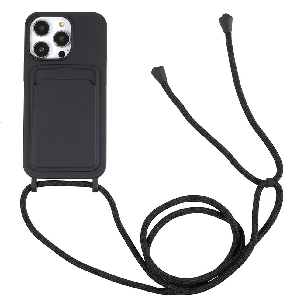 Shockproof Case for iPhone 14 Pro Max Liquid Silicone Cover Anti-Drop Phone Case with Card Slot, Strap