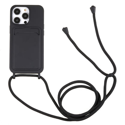 Shockproof Case for iPhone 14 Pro Max Liquid Silicone Cover Anti-Drop Phone Case with Card Slot, Strap