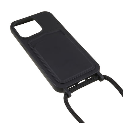 Shockproof Case for iPhone 14 Pro Max Liquid Silicone Cover Anti-Drop Phone Case with Card Slot, Strap
