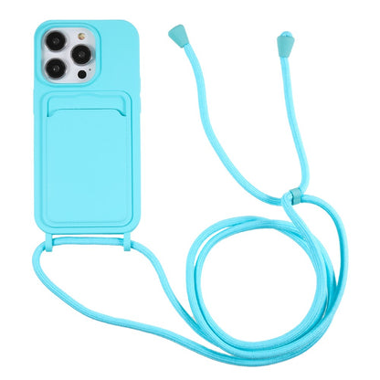 Shockproof Case for iPhone 14 Pro Max Liquid Silicone Cover Anti-Drop Phone Case with Card Slot, Strap