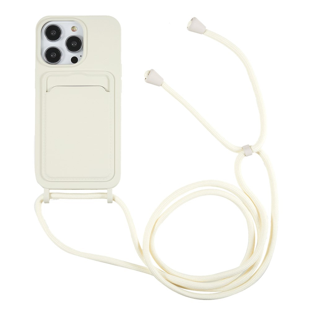 Shockproof Case for iPhone 14 Pro Max Liquid Silicone Cover Anti-Drop Phone Case with Card Slot, Strap