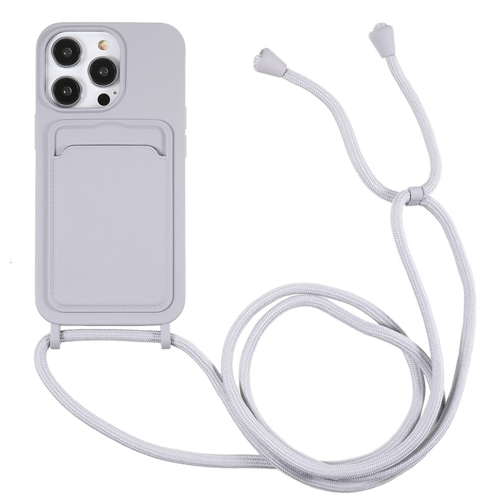 Shockproof Case for iPhone 14 Pro Max Liquid Silicone Cover Anti-Drop Phone Case with Card Slot, Strap
