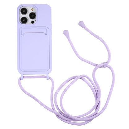Shockproof Case for iPhone 14 Pro Max Liquid Silicone Cover Anti-Drop Phone Case with Card Slot, Strap
