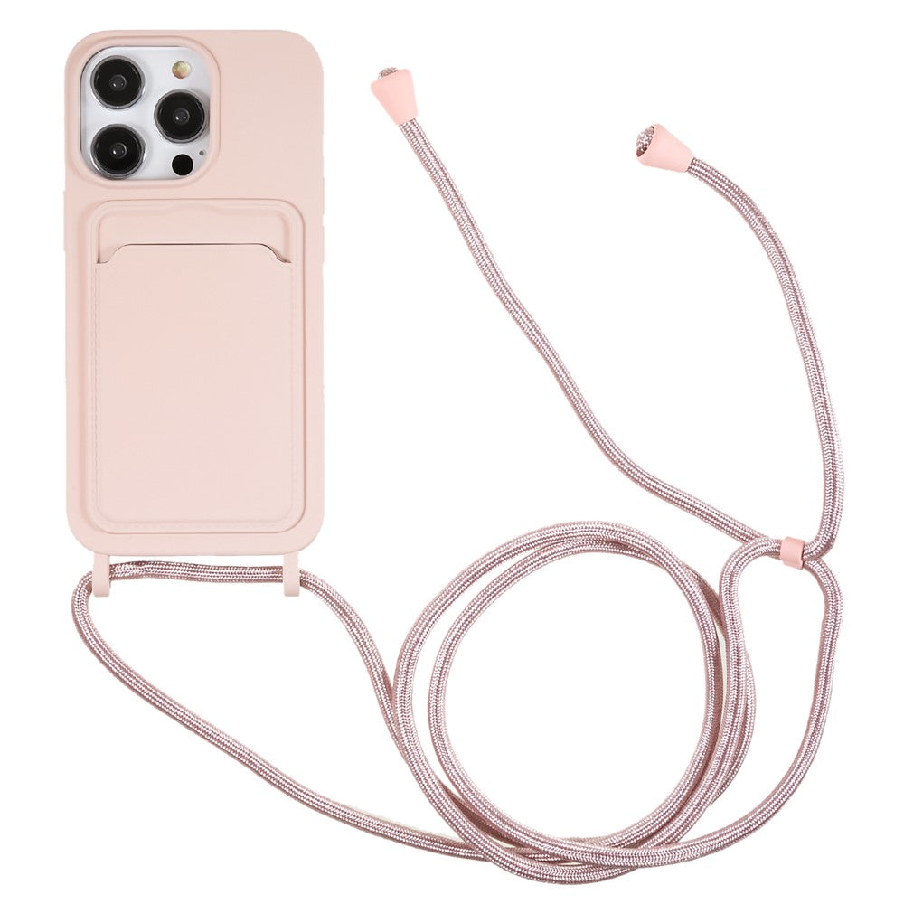 Shockproof Case for iPhone 14 Pro Max Liquid Silicone Cover Anti-Drop Phone Case with Card Slot, Strap