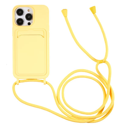 Shockproof Case for iPhone 14 Pro Max Liquid Silicone Cover Anti-Drop Phone Case with Card Slot, Strap