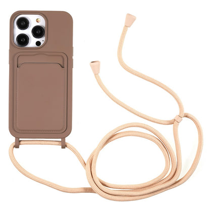 Shockproof Case for iPhone 14 Pro Max Liquid Silicone Cover Anti-Drop Phone Case with Card Slot, Strap