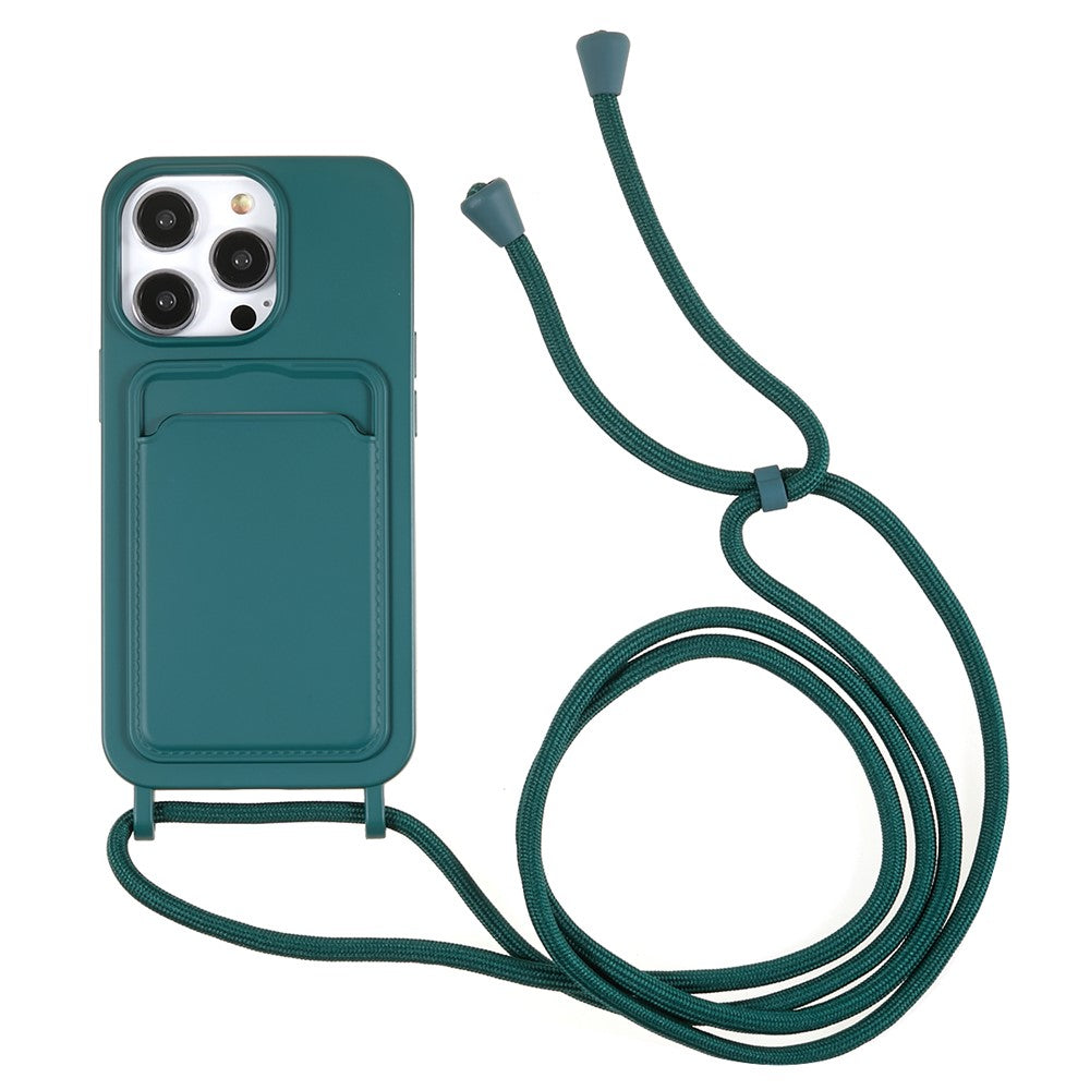 Shockproof Case for iPhone 14 Pro Max Liquid Silicone Cover Anti-Drop Phone Case with Card Slot, Strap