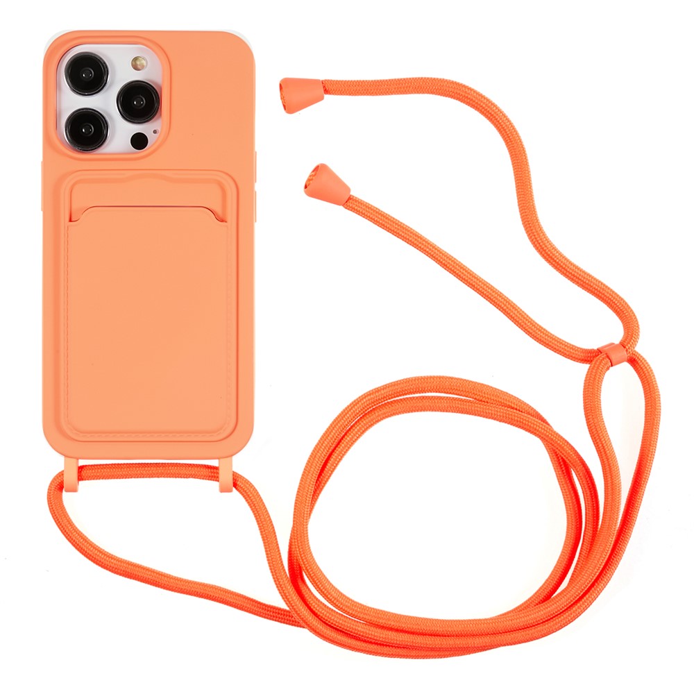 Shockproof Case for iPhone 14 Pro Max Liquid Silicone Cover Anti-Drop Phone Case with Card Slot, Strap