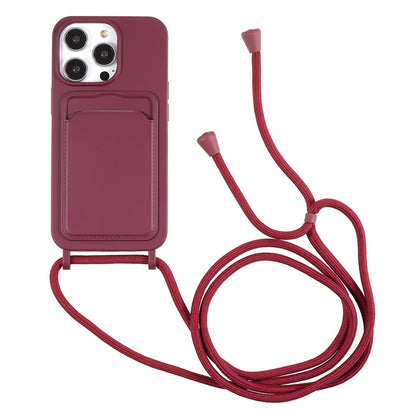 Shockproof Case for iPhone 14 Pro Max Liquid Silicone Cover Anti-Drop Phone Case with Card Slot, Strap