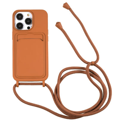 Shockproof Case for iPhone 14 Pro Max Liquid Silicone Cover Anti-Drop Phone Case with Card Slot, Strap