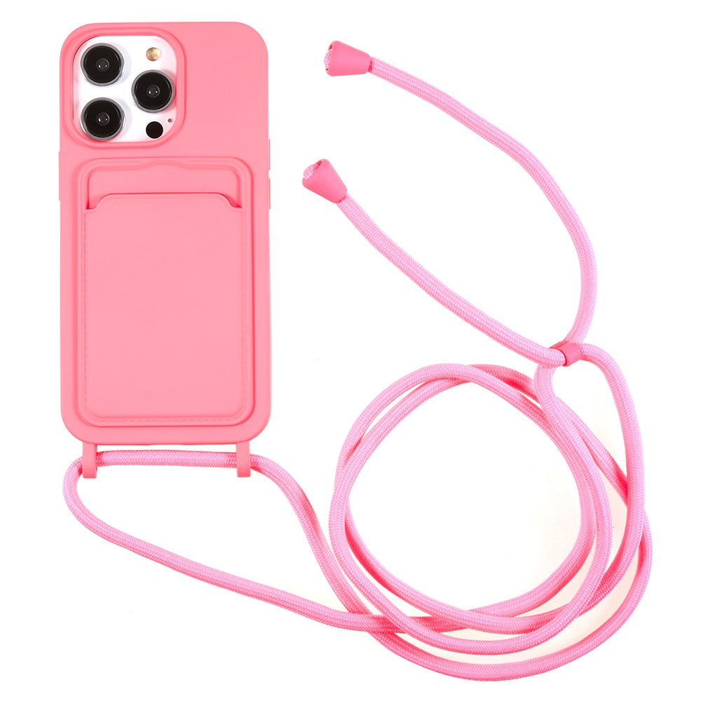 Shockproof Case for iPhone 14 Pro Max Liquid Silicone Cover Anti-Drop Phone Case with Card Slot, Strap