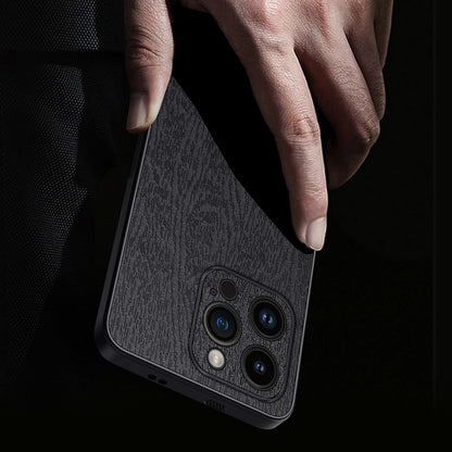 PU Leather+PC+TPU Phone Case For iPhone 14 Pro Max Wood Grain Phone Cover with All-wrapped Camera Protection