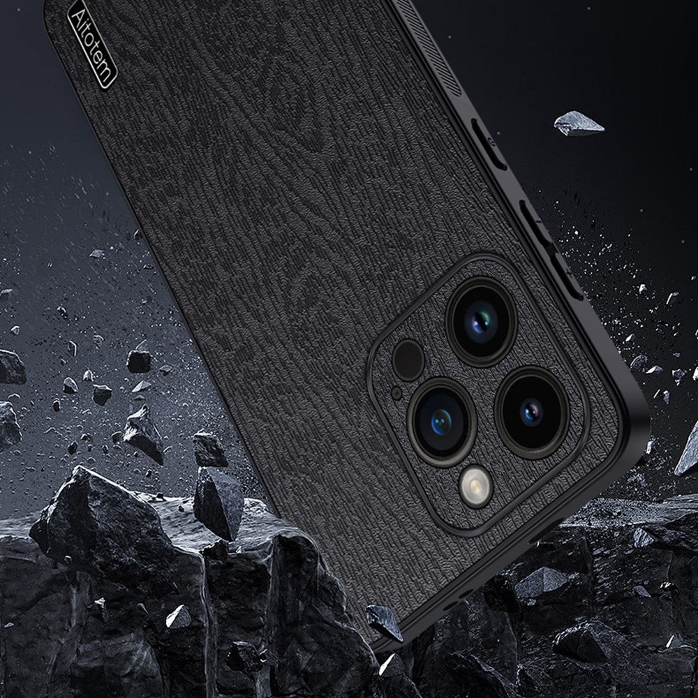PU Leather+PC+TPU Phone Case For iPhone 14 Pro Max Wood Grain Phone Cover with All-wrapped Camera Protection