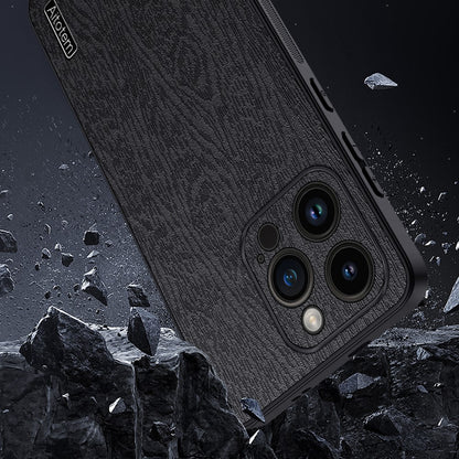 PU Leather+PC+TPU Phone Case For iPhone 14 Pro Max Wood Grain Phone Cover with All-wrapped Camera Protection