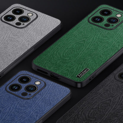 PU Leather+PC+TPU Phone Case For iPhone 14 Pro Max Wood Grain Phone Cover with All-wrapped Camera Protection