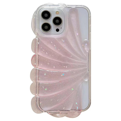 For iPhone 14 Pro Max Sparkly Star Epoxy Phone Case Soft TPU Cute 3D Sea Shell Anti-Slip Cover