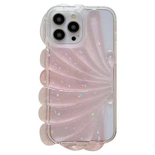For iPhone 14 Pro Max Sparkly Star Epoxy Phone Case Soft TPU Cute 3D Sea Shell Anti-Slip Cover