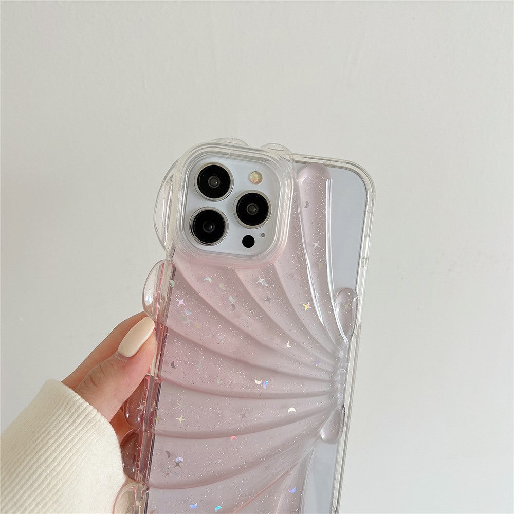 For iPhone 14 Pro Max Sparkly Star Epoxy Phone Case Soft TPU Cute 3D Sea Shell Anti-Slip Cover