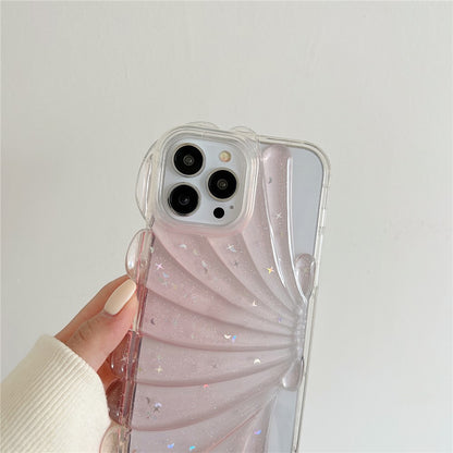 For iPhone 14 Pro Max Sparkly Star Epoxy Phone Case Soft TPU Cute 3D Sea Shell Anti-Slip Cover