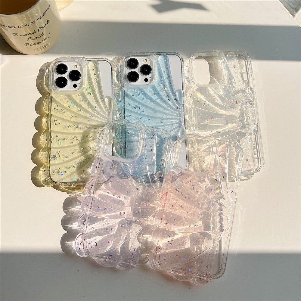 For iPhone 14 Pro Max Sparkly Star Epoxy Phone Case Soft TPU Cute 3D Sea Shell Anti-Slip Cover