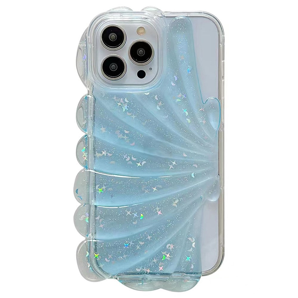 For iPhone 14 Pro Max Sparkly Star Epoxy Phone Case Soft TPU Cute 3D Sea Shell Anti-Slip Cover