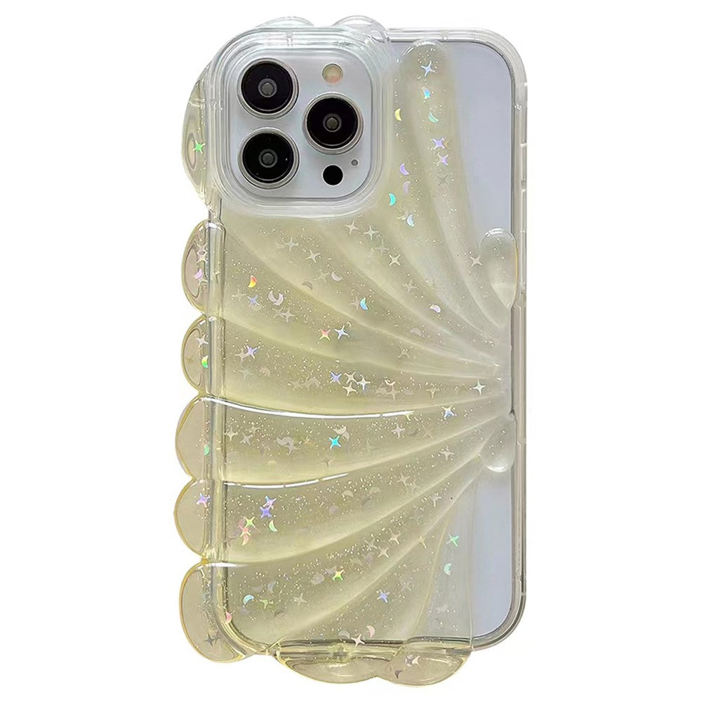 For iPhone 14 Pro Max Sparkly Star Epoxy Phone Case Soft TPU Cute 3D Sea Shell Anti-Slip Cover