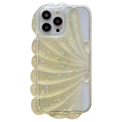 For iPhone 14 Pro Max Sparkly Star Epoxy Phone Case Soft TPU Cute 3D Sea Shell Anti-Slip Cover