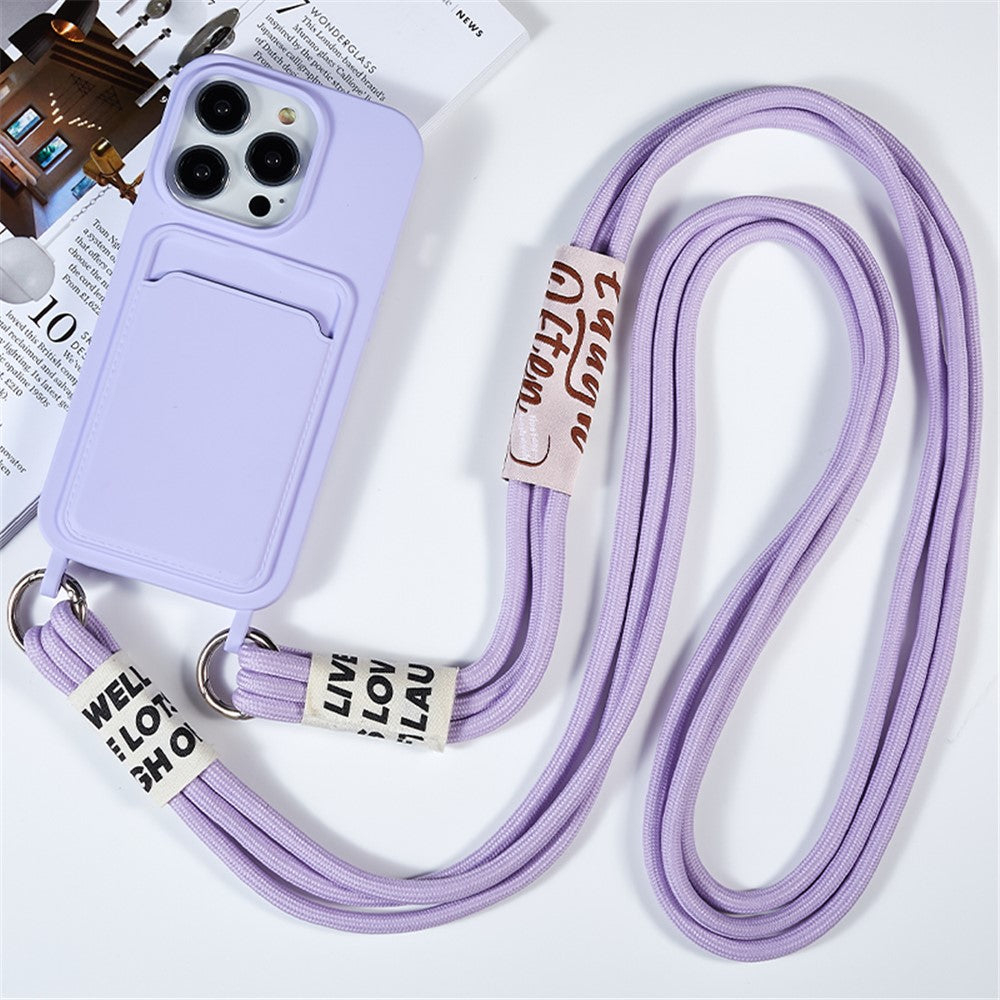 Protective Case for iPhone 14 Pro Max Liquid Silicone Slim Case Card Slot Phone Cover with Strap