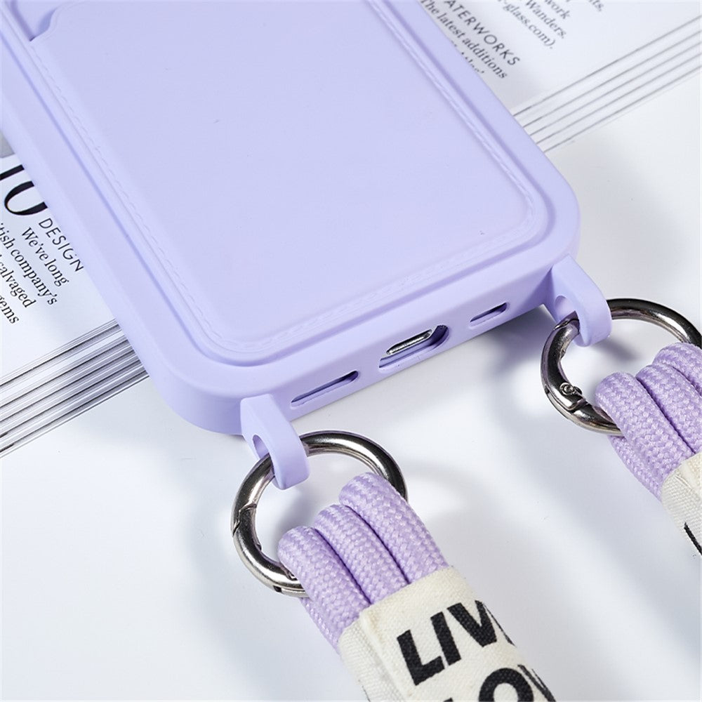 Protective Case for iPhone 14 Pro Max Liquid Silicone Slim Case Card Slot Phone Cover with Strap