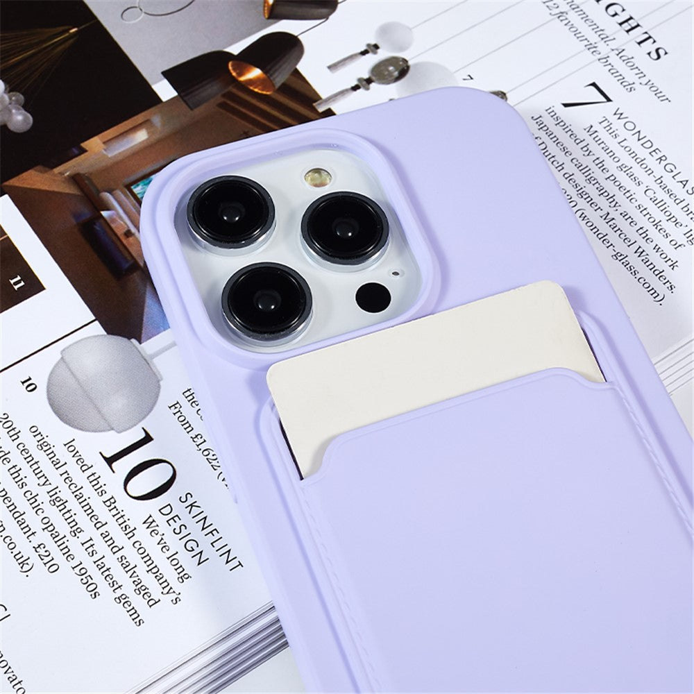 Protective Case for iPhone 14 Pro Max Liquid Silicone Slim Case Card Slot Phone Cover with Strap