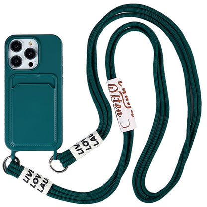 Protective Case for iPhone 14 Pro Max Liquid Silicone Slim Case Card Slot Phone Cover with Strap