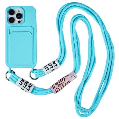 Protective Case for iPhone 14 Pro Max Liquid Silicone Slim Case Card Slot Phone Cover with Strap