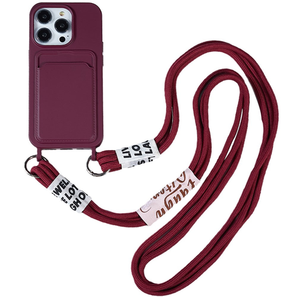 Protective Case for iPhone 14 Pro Max Liquid Silicone Slim Case Card Slot Phone Cover with Strap