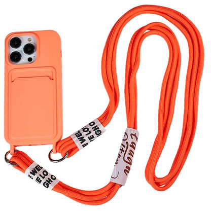 Protective Case for iPhone 14 Pro Max Liquid Silicone Slim Case Card Slot Phone Cover with Strap