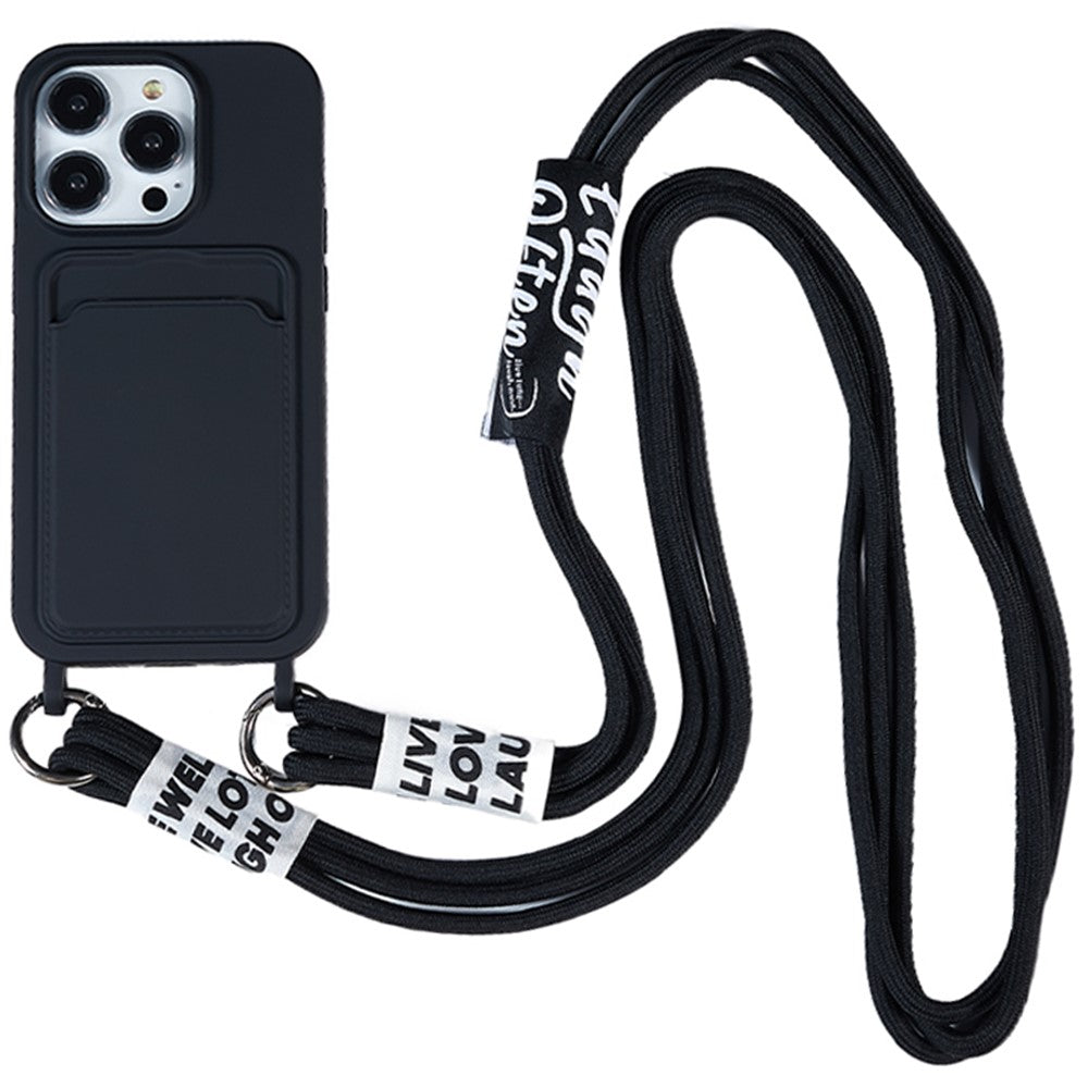 Protective Case for iPhone 14 Pro Max Liquid Silicone Slim Case Card Slot Phone Cover with Strap