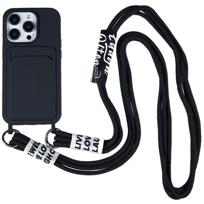 Protective Case for iPhone 14 Pro Max Liquid Silicone Slim Case Card Slot Phone Cover with Strap