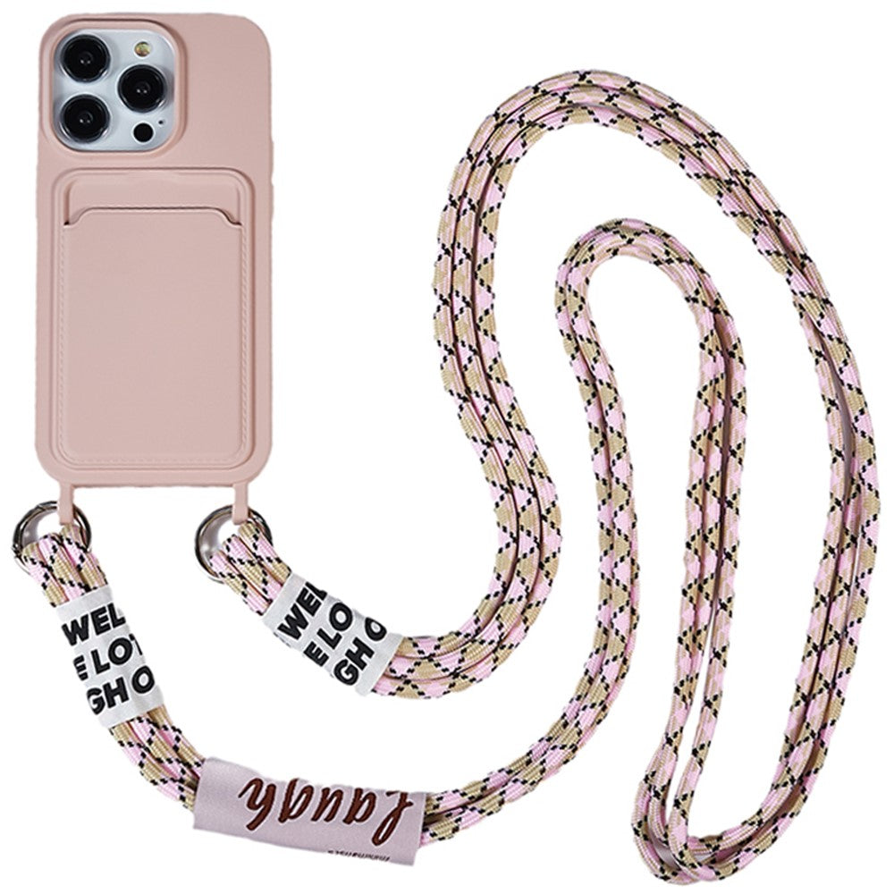 Protective Case for iPhone 14 Pro Max Liquid Silicone Slim Case Card Slot Phone Cover with Strap