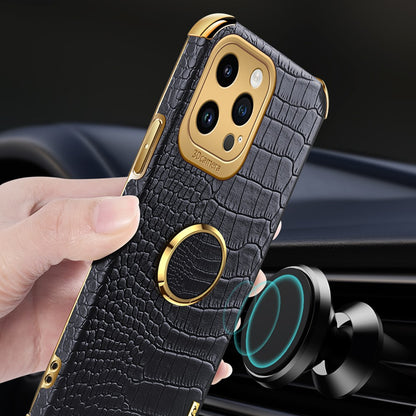 6D Electroplating Phone Case for iPhone 14 Pro Max , Crocodile Texture PU Leather Coated TPU Cover with  Kickstand