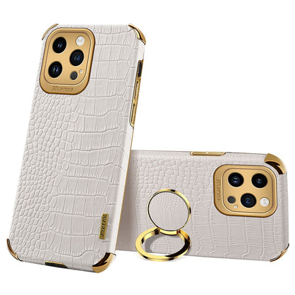 6D Electroplating Phone Case for iPhone 14 Pro Max , Crocodile Texture PU Leather Coated TPU Cover with  Kickstand