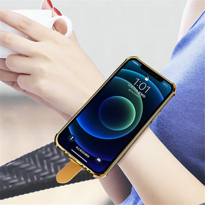 Crocodile Texture Protective Case for iPhone 14 Pro Max Electroplating Phone Case with Hand Strap Kickstand