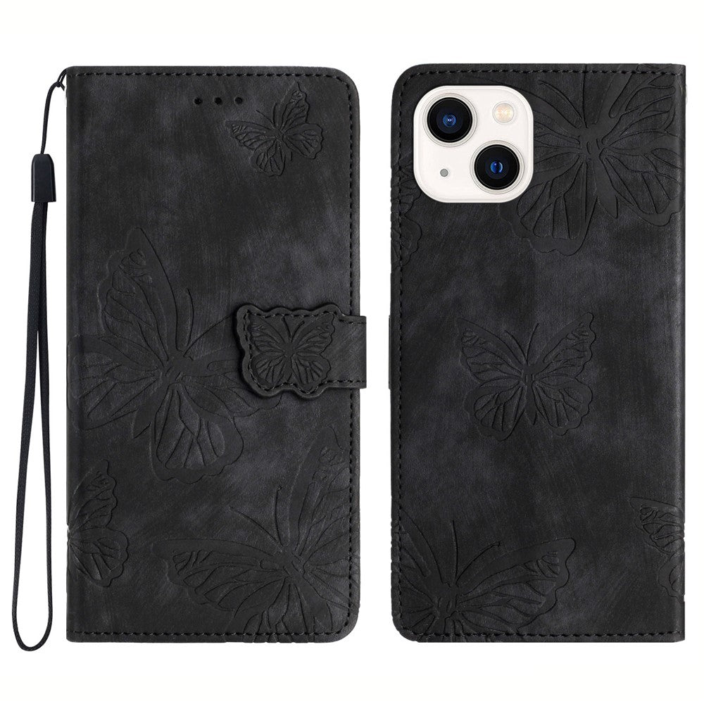 For iPhone 14 Plus Foldable Stand PU Leather Wallet Case Butterfly Imprinted Skin-touch Phone Cover
