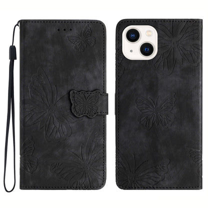For iPhone 14 Plus Foldable Stand PU Leather Wallet Case Butterfly Imprinted Skin-touch Phone Cover