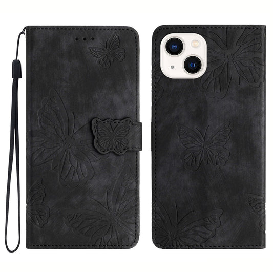 For iPhone 14 Plus Foldable Stand PU Leather Wallet Case Butterfly Imprinted Skin-touch Phone Cover