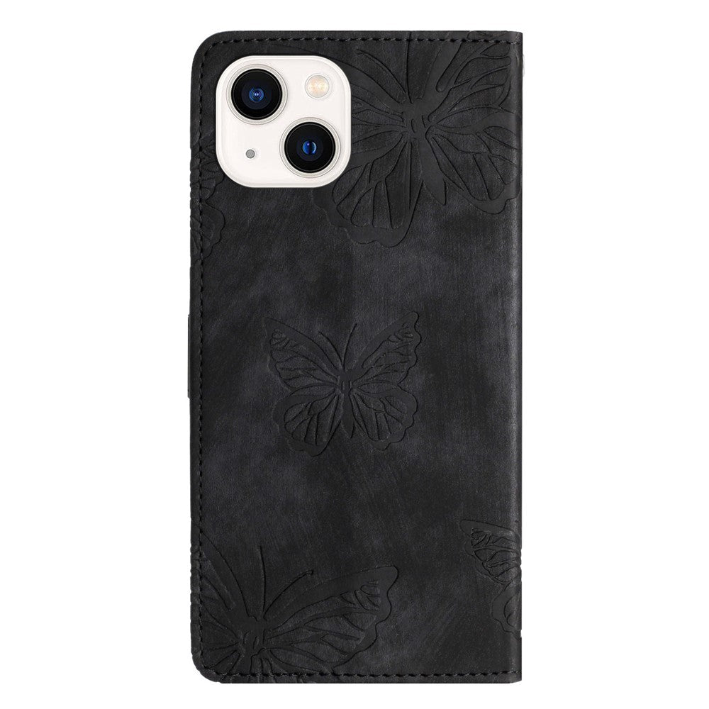 For iPhone 14 Plus Foldable Stand PU Leather Wallet Case Butterfly Imprinted Skin-touch Phone Cover