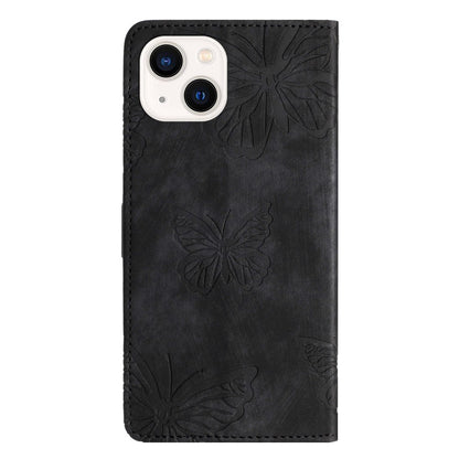 For iPhone 14 Plus Foldable Stand PU Leather Wallet Case Butterfly Imprinted Skin-touch Phone Cover